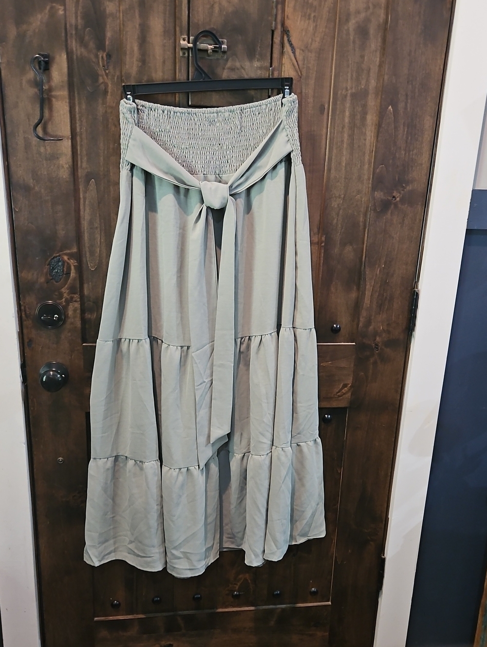 Boho Floor Length (Xtra Wide Elastic Waistband) Sage Green Tiered Maxi Skirt